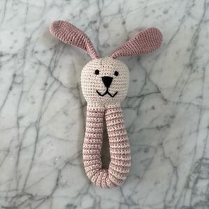 Pebble My First Bunny Rattle Knit Hand Made Plush Crochet Toy